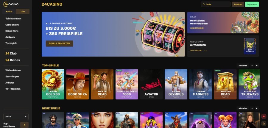 Die Startseite des 24Casino