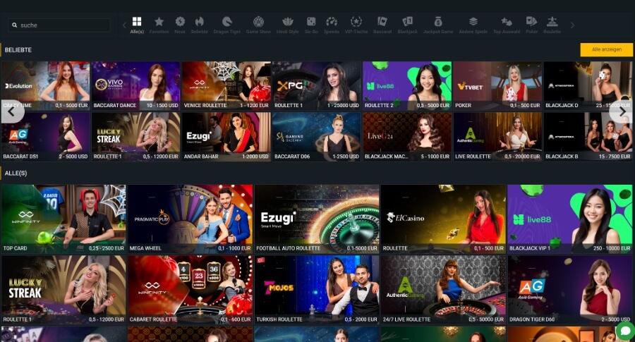 Die Live-Casino-Spiele von Betandyou