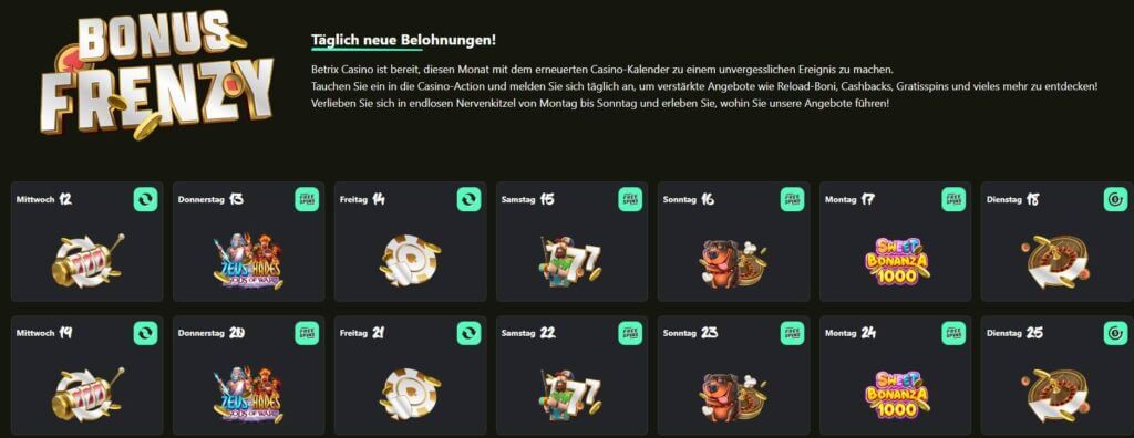 Die täglichen Boni des Betrix Casinos