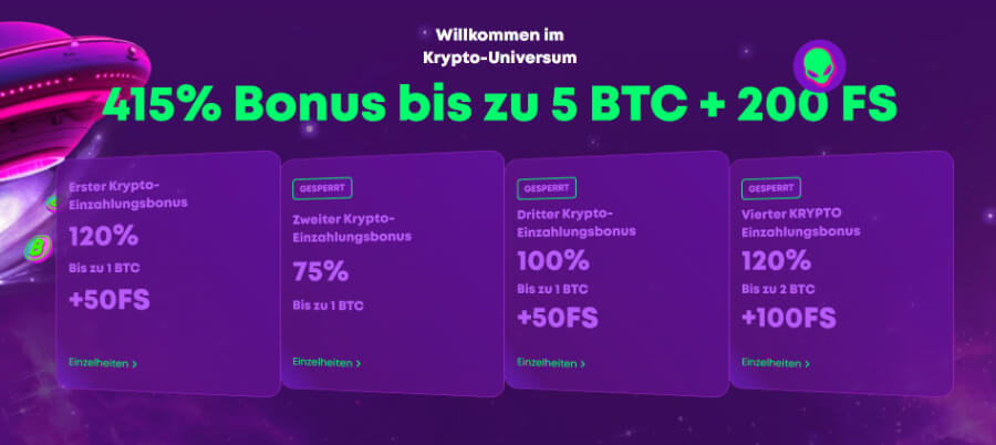 415 % bis zu 5 BTC plus 200 FS