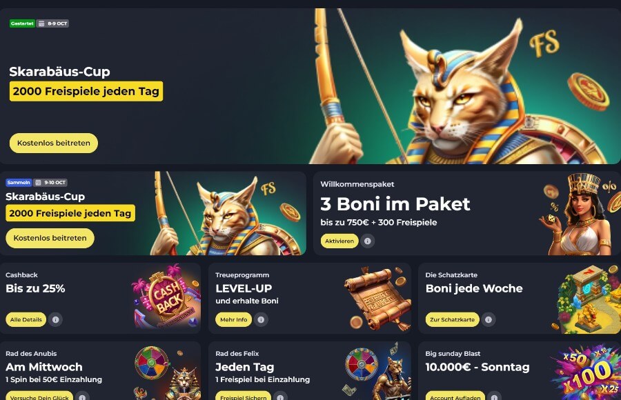 Das Bonusangebot des Felixspin Casinos.