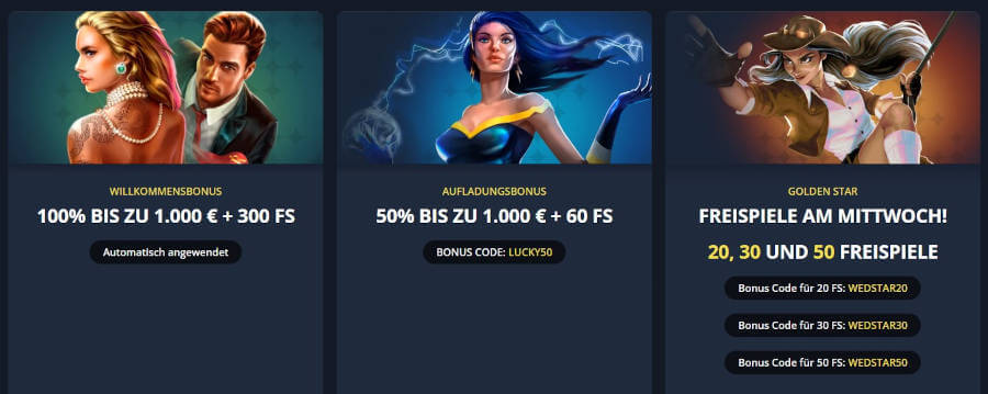 Golden Star Casino 100 % bis 1.000 € + 300 FS