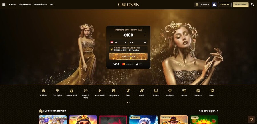 Das Goldspin Casino heißt Sie willkommen