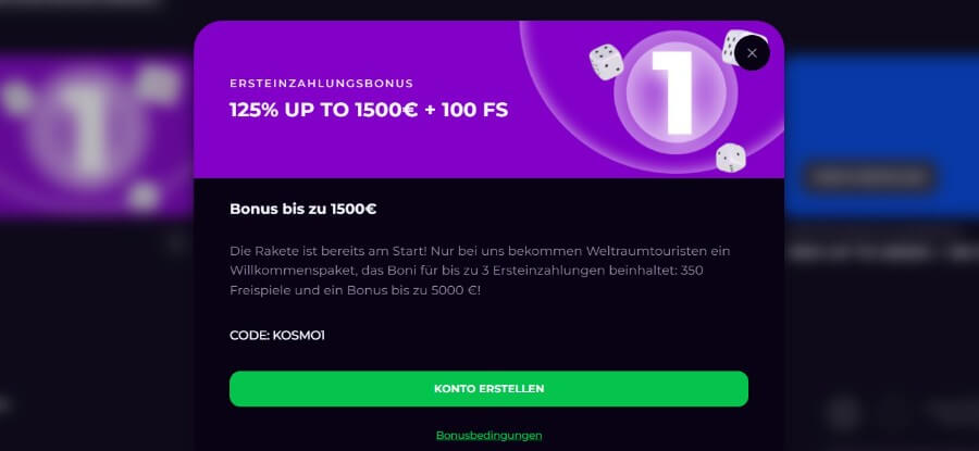 Das Bonusangebot des Kosmonaut Casinos.