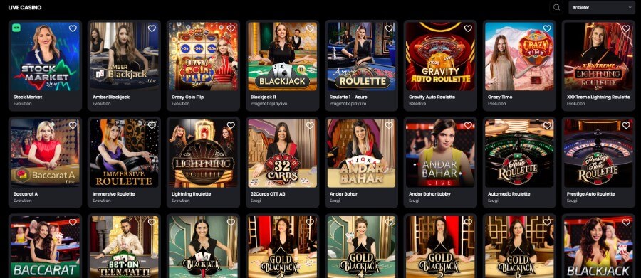 Die Live-Casino Lobby von MoonWin Casino