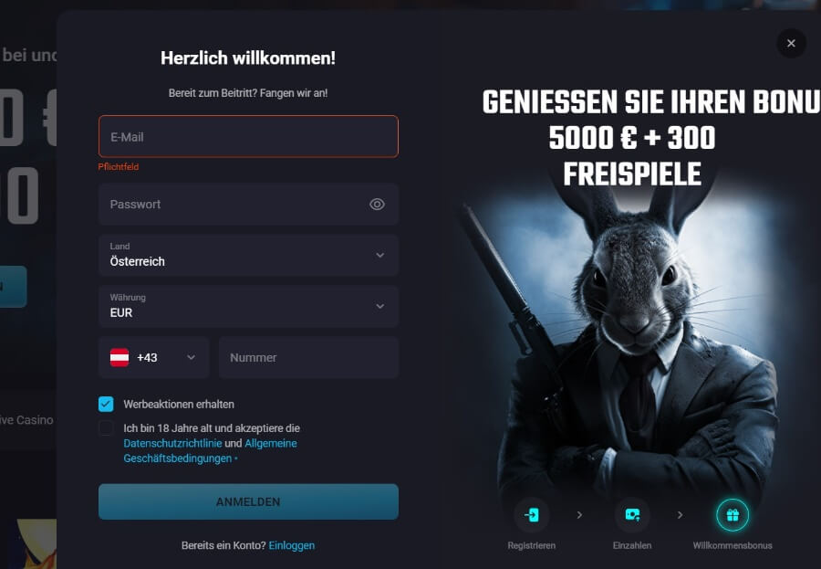 Anmeldung im PlayMojo Casino