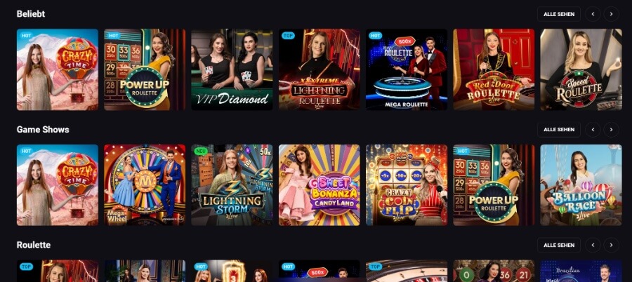 Die Live-Casino Lobby von PlayMojo