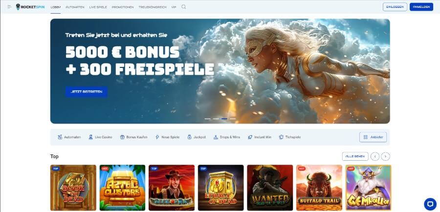 Rocketspin Casino Homepage