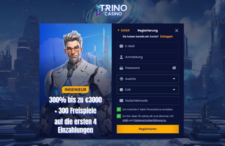 Die Anmeldung im Trino Casino