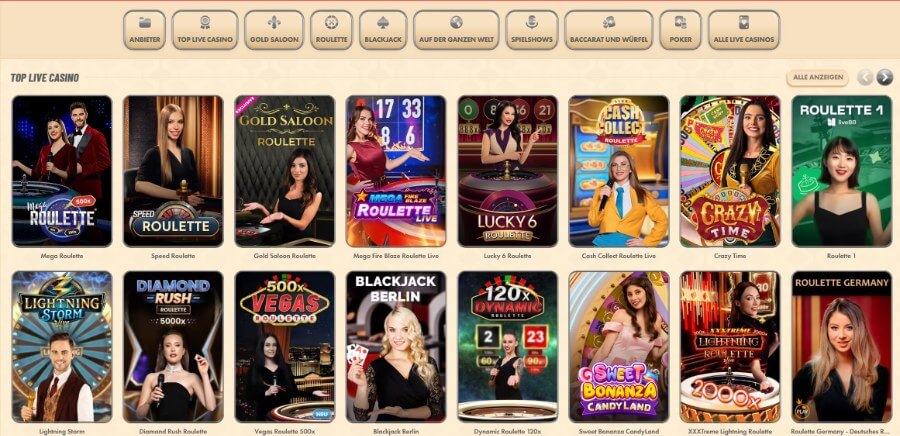 Top Live-Spiele des Vegasino Casino